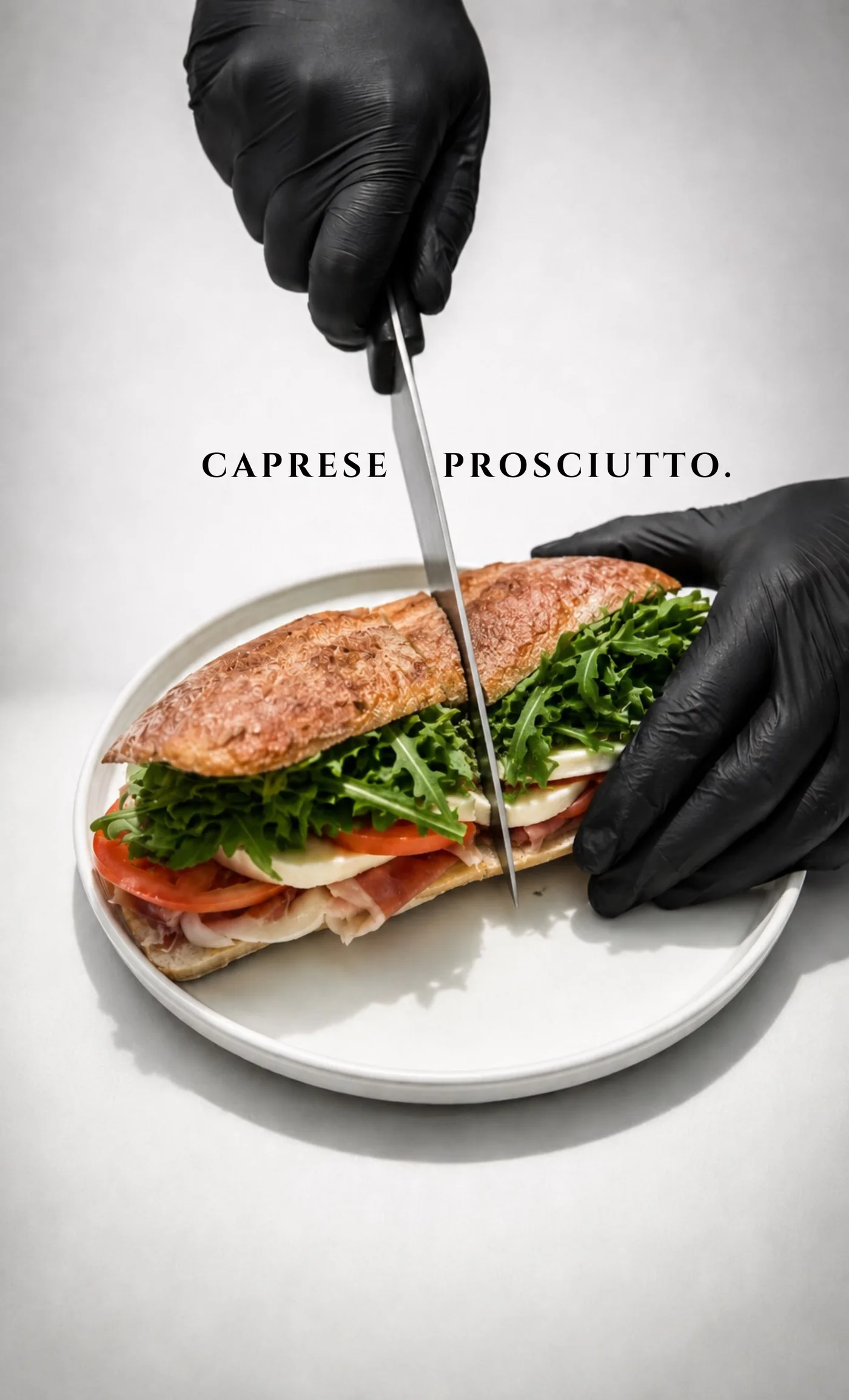 True Baristas caprese prosciutto sandwich on toasted ciabatta