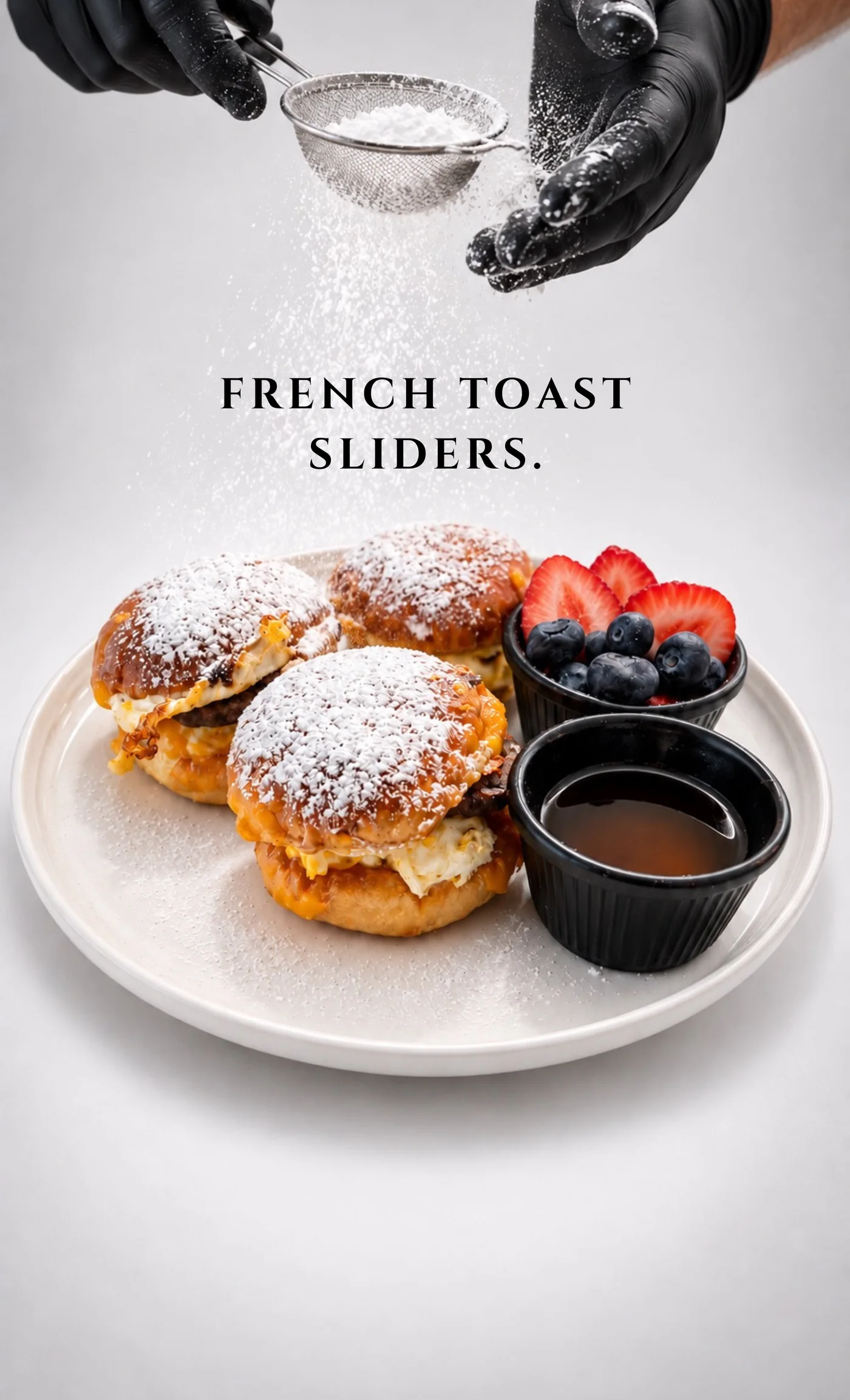 True Baristas French Toast Sliders with sausage, cheddar and berries