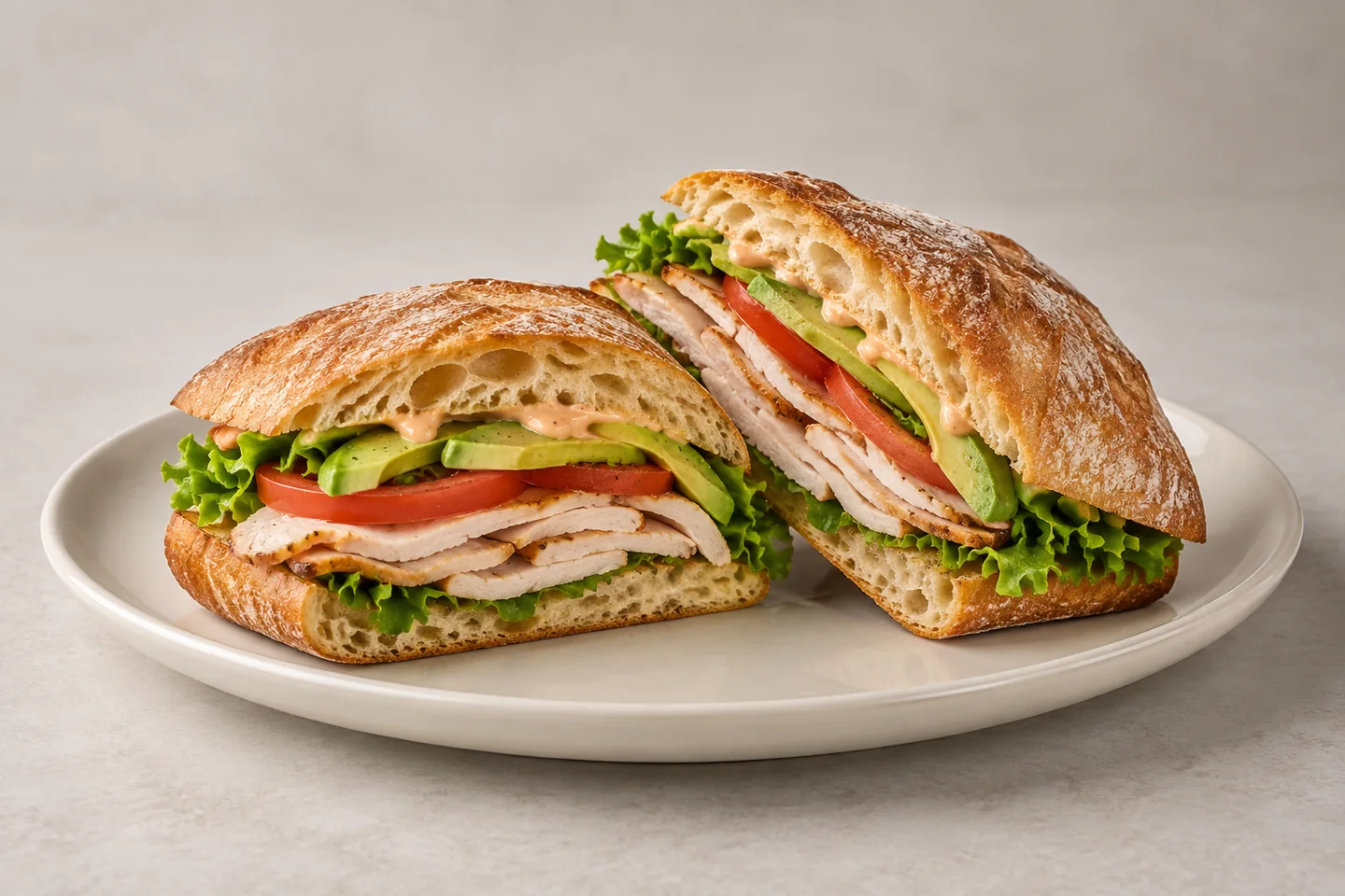 Illustrative toasted ciabatta sandwich from the True Baristas menu